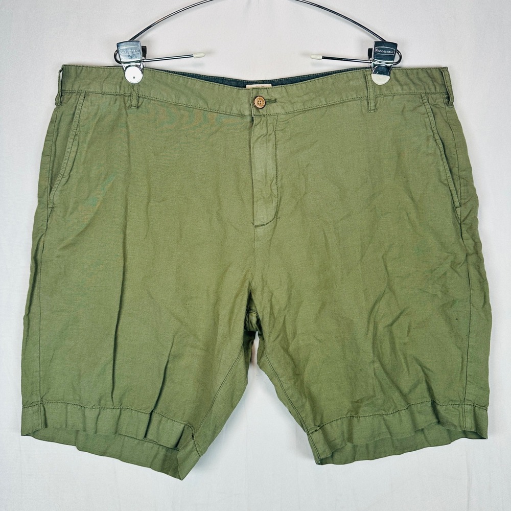 Faherty Brand Mens Linen Cotton Blend Shorts Size 40 Olive Green Flat Front